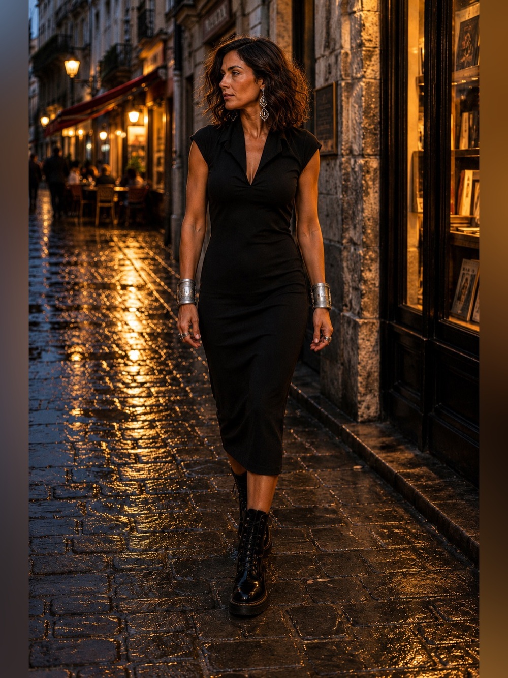 Joe & Elle Black Lined Knit Midi Dress Sculptural Neckline Cap Sleeve Size M